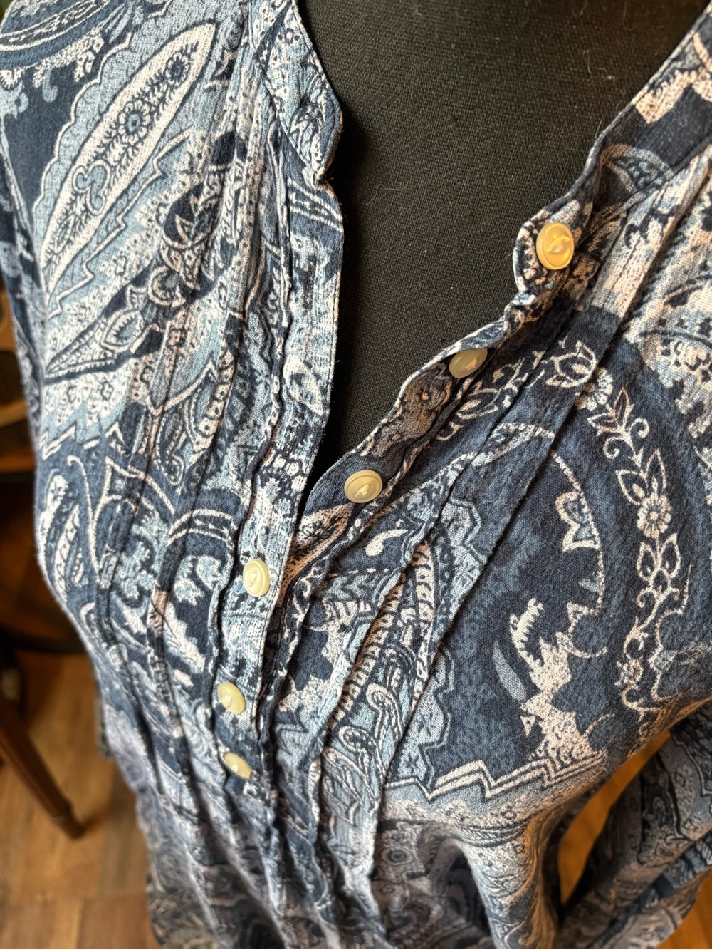 Ralph Lauren Paisley Button-Front Long Sleeve Shirt - Navy & White - Picture 6 of 8